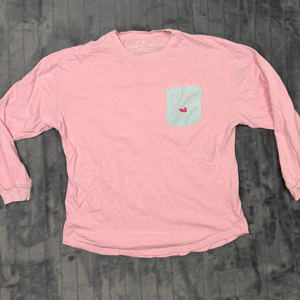 Southern Marsh Authentic Southern Class Pink Long Sleeve Pocket Tee Shirt Medium